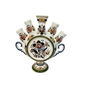 Delft 5 finger tulip vase floral pattern Heinen Fish mark beautiful vintage 8"
